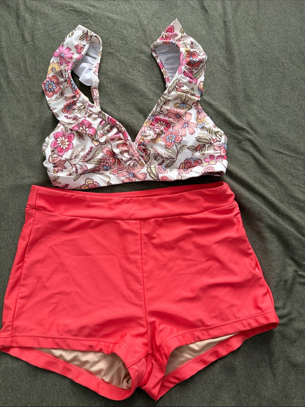 Old Navy Floral Ruffle Bikini Top with Coral Swim Skort size Small